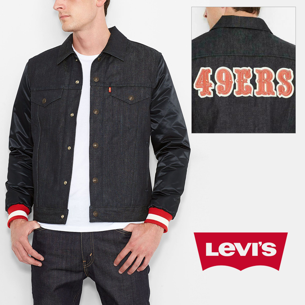 Levis Mens NFL 49ERS Denim Varsity Trucker Jacket Special Edition 18193 0001 Bla